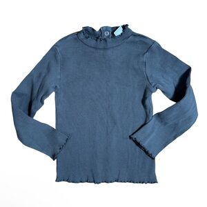 Zara Girl Ribbed Raw Ruffle edge collar hem long sleeve mock neck gray shirt 4-5